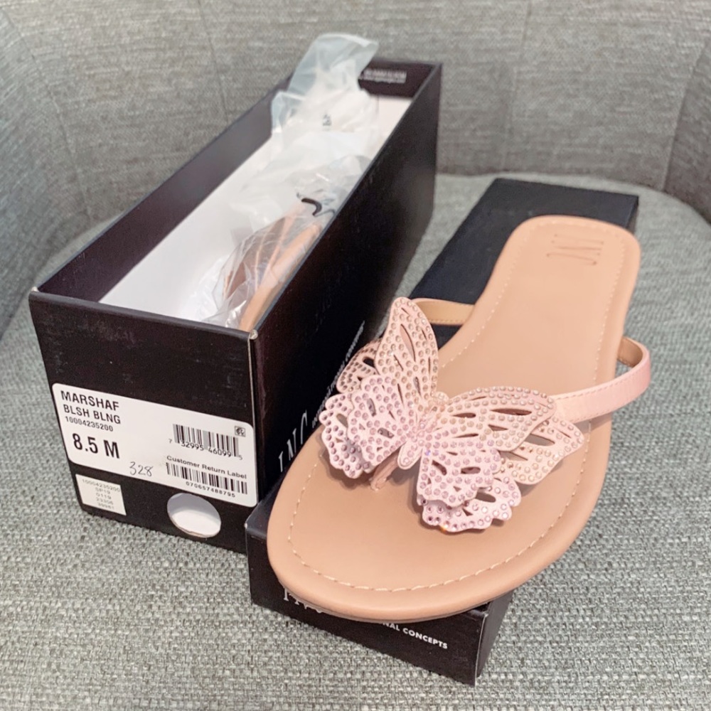 INC Blush Bling Butterfly Sandals Flip Flop 8.5